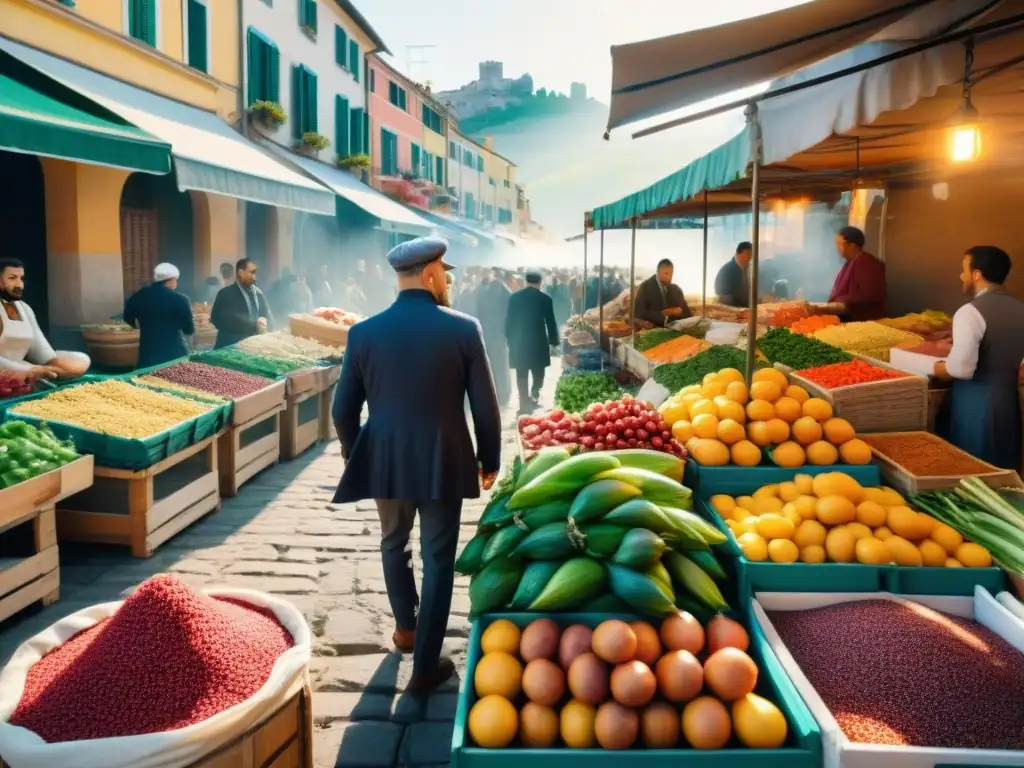 Vibrante mercado italiano con fusión culinaria entre inmigrantes y tradición