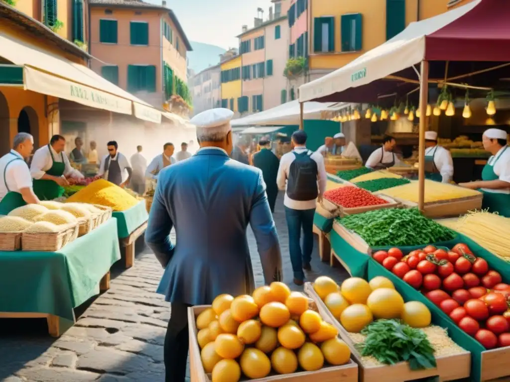 Vibrante mercado italiano con gastronomía italiana platos tradicionales y ambiente acogedor