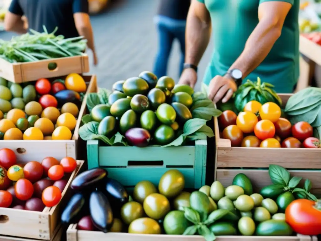 Vibrante mercado italiano con ingredientes frescos para ensaladas italianas tradicionales