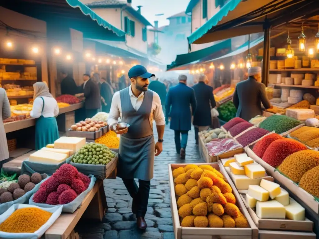 Vibrante mercado italiano con ingredientes exóticos cocina italiana