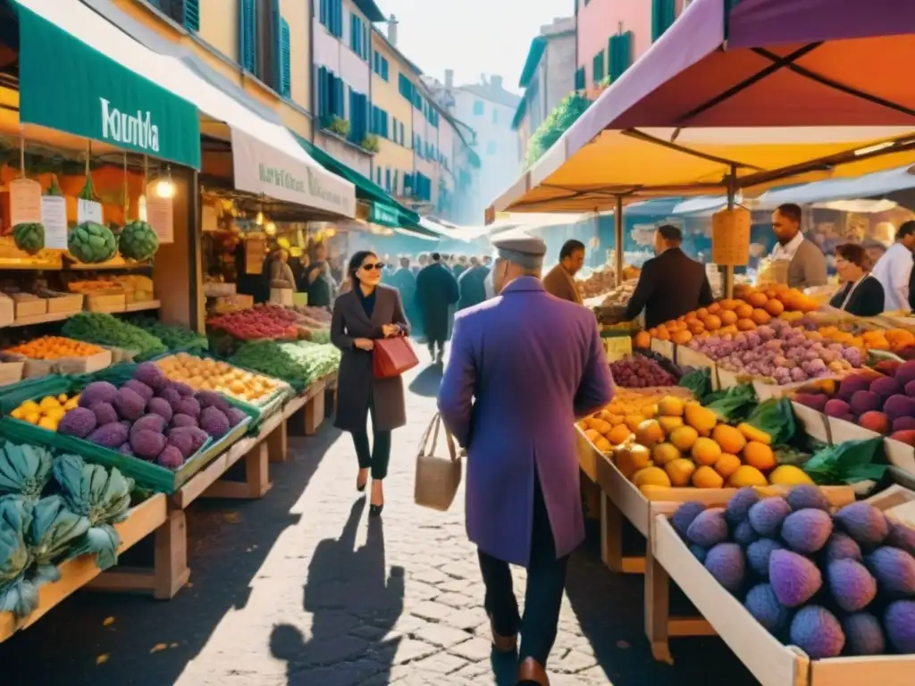 Un vibrante mercado italiano lleno de vida con ingredientes exóticos para la cocina contemporánea