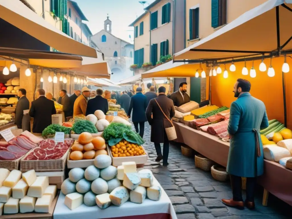 Un vibrante mercado italiano con Productos DOP e IGP, inspiración culinaria