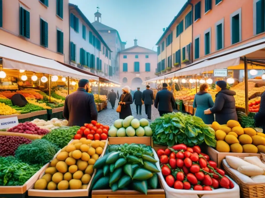 Vibrante mercado italiano con productos frescos y coloridas especias, emprendedores creando historia de éxito y cambiando vidas