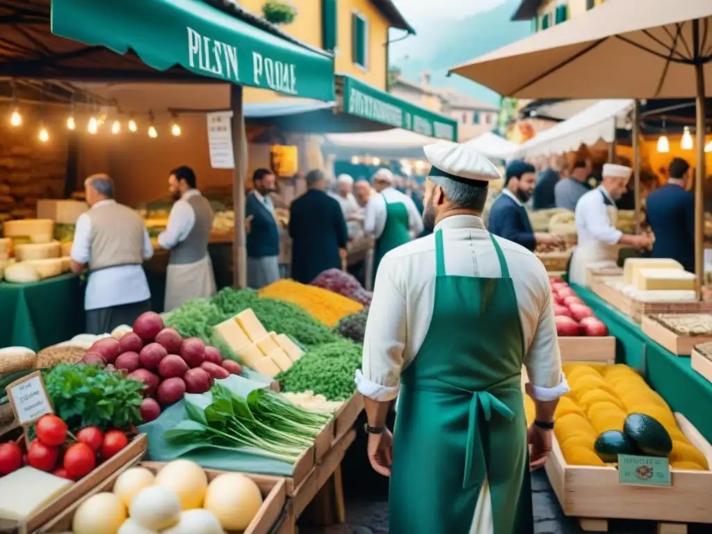 Un vibrante mercado italiano con la tendencia cocina italiana slow food