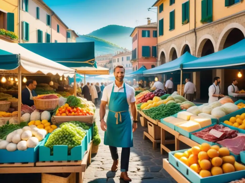 Mercado italiano en una isla: colores y sabores frescos Un vibrante mercado local en una isla italiana, con colores y sabores que invitan a disfrutar la gastronomía local