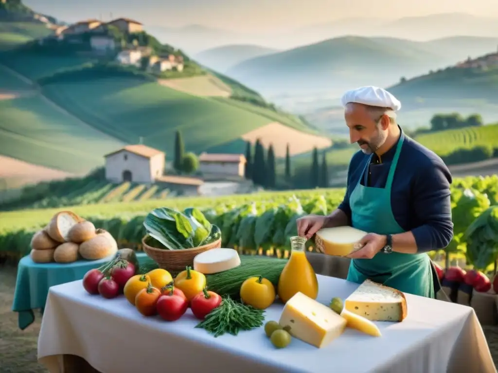 Vibrante mercado en Norte de Italia, chefs seleccionan ingredientes frescos con granjas locales