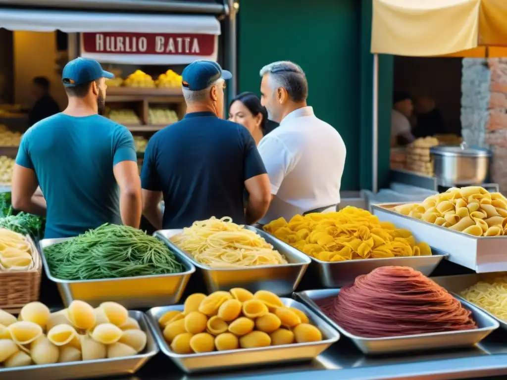 Vibrante mercado de pastas rellenas norte Italia: tradición culinaria y colores auténticos