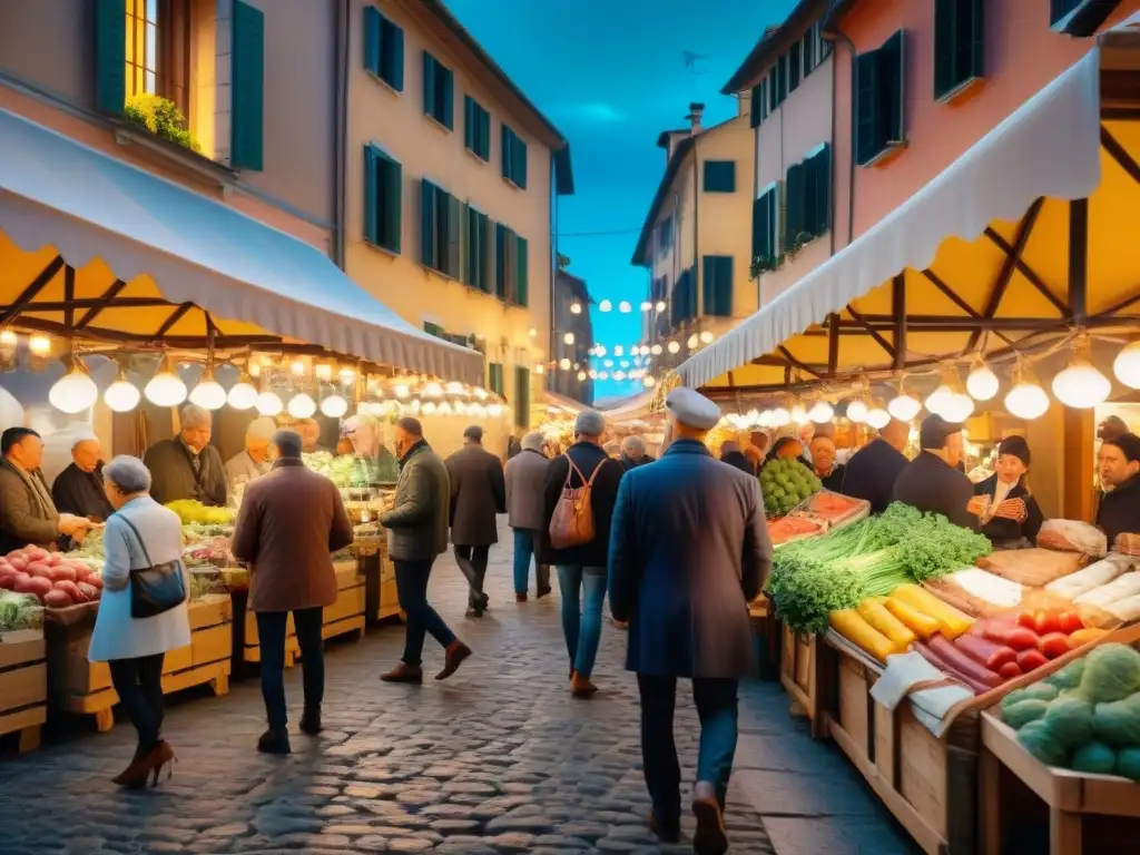 Un vibrante mercado en Italia con productos frescos y delicias tradicionales