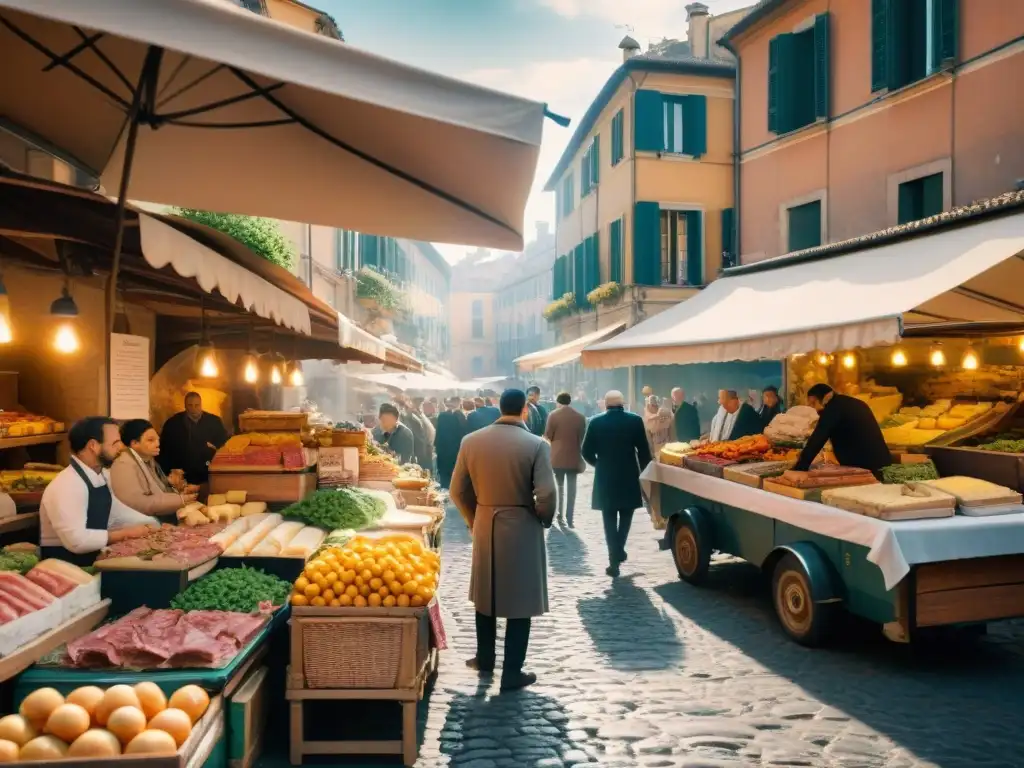 Vibrante mercado romano con cocina italiana, historia y gastronomía