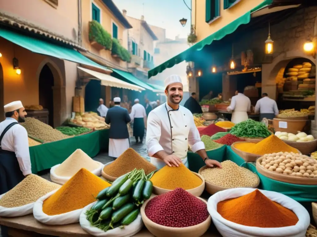 Vibrante mercado siciliano fusionando la influencia árabe en la cocina del sur de Italia