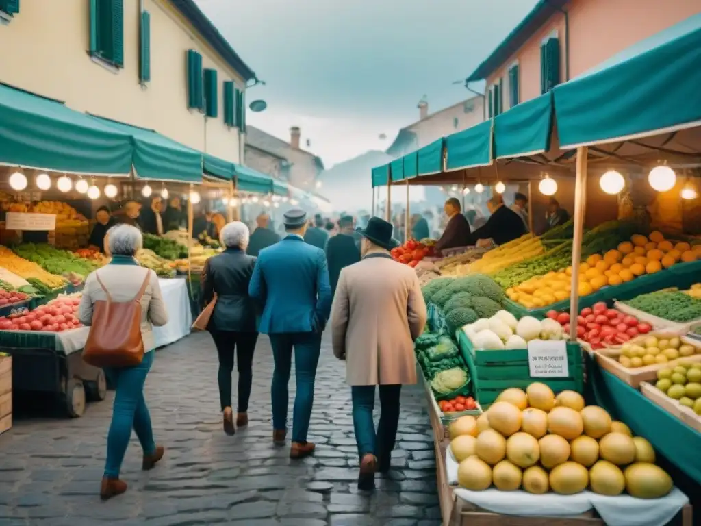 Vibrante mercado vegano al aire libre en Italia, con productos frescos y coloridos