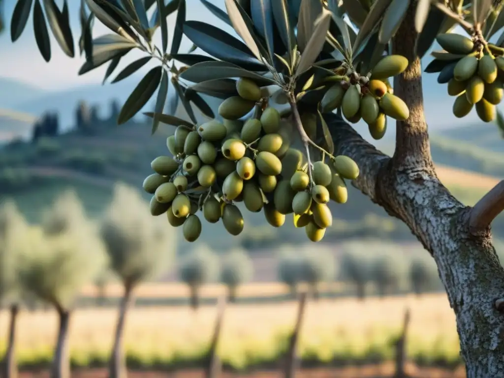 Vibrante olivar en la Toscana, Italia, capturando la belleza natural de los olivos