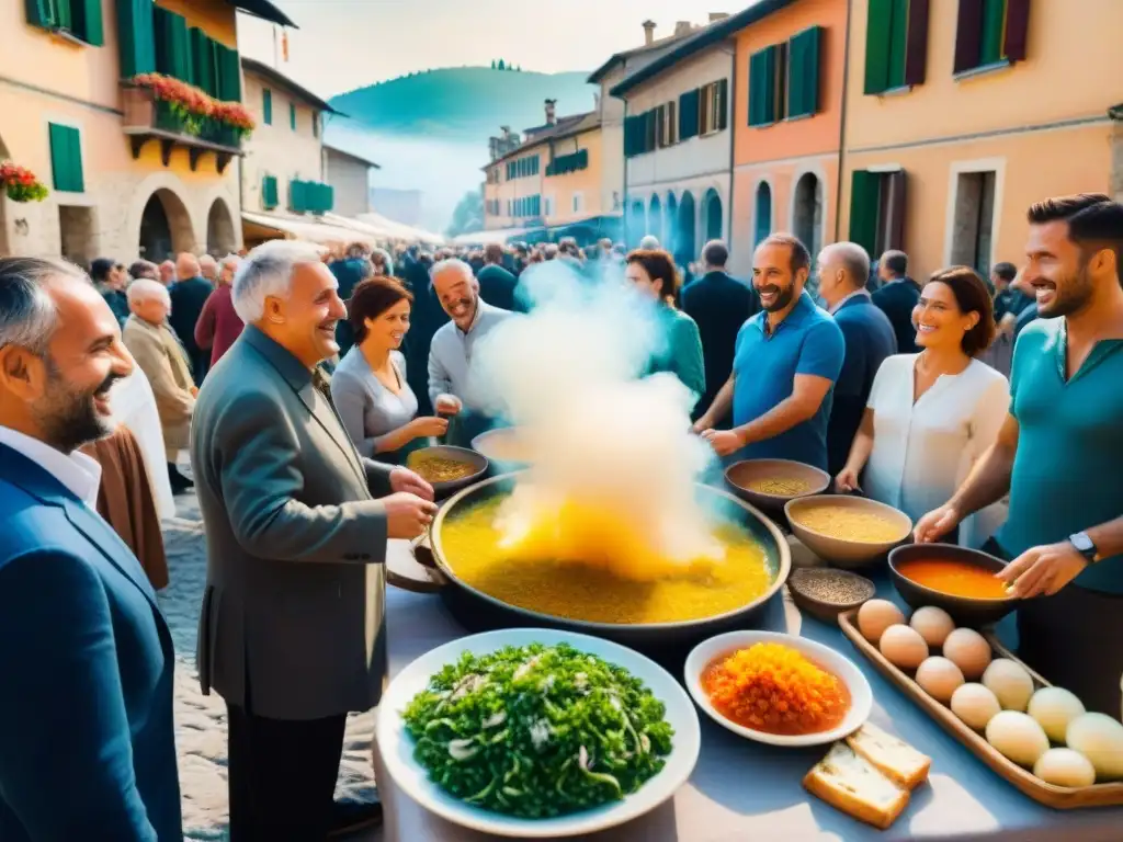 Vibrante celebración Bagna Cauda Day Piamonte: gente riendo y disfrutando alrededor de una mesa con deliciosos platos y salsa aromática