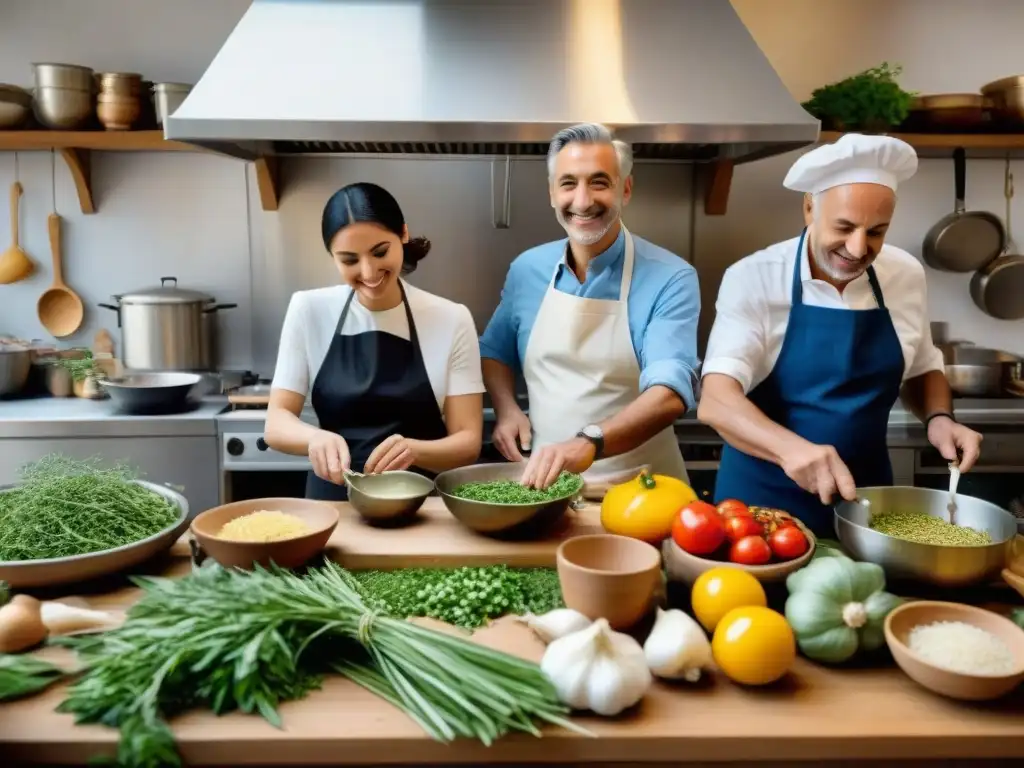 Un vibrante proyecto comunitario de cocina italiana: diversidad, tradición y pasión culinaria se fusionan en una bulliciosa cocina italiana