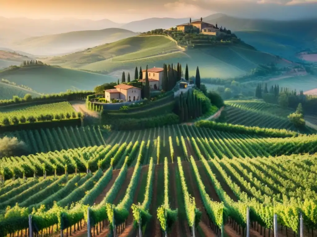 Vibrantes viñedos en Toscana, Italia, con antiguas villas de piedra