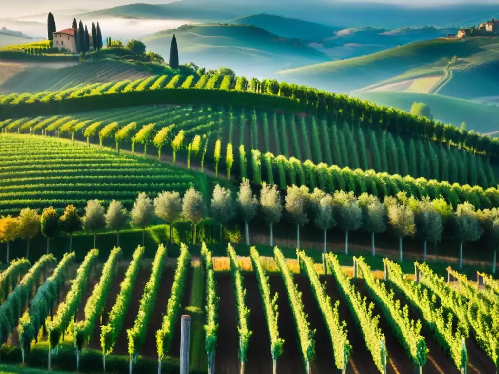 Vibrantes viñedos en Toscana, Italia, bañados por la luz dorada del sol