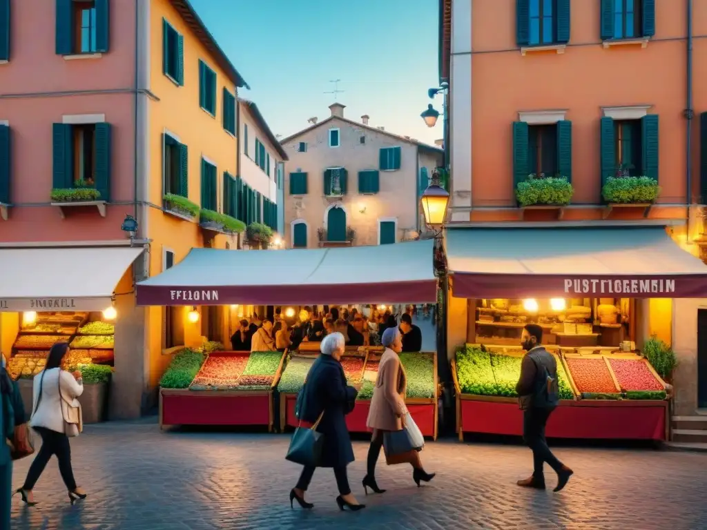 Piazza italiana vibrante: mercado, arquitectura tradicional y aromas Vida y color en una animada piazza italiana, con arquitectura tradicional y un mercado vibrante