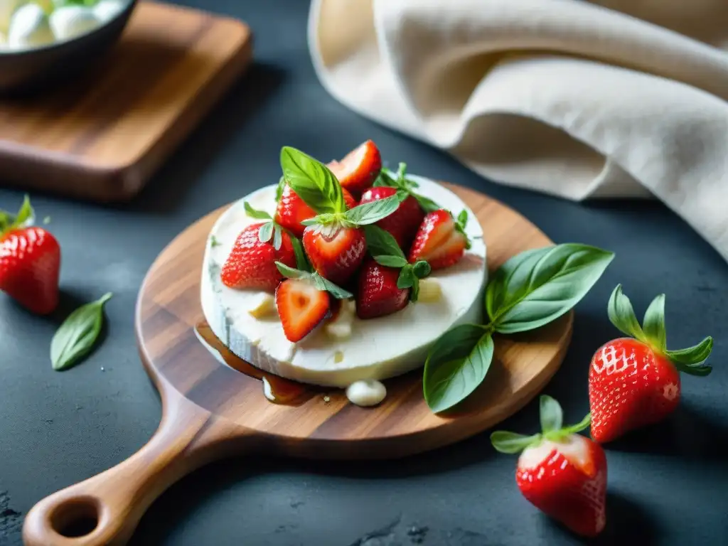 Vinagre balsámico: exquisita composición de fresas, queso de cabra, albahaca y un delicioso chorrito de balsámico