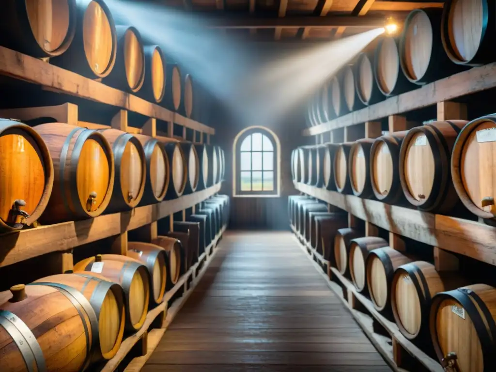 Vinagres para platos italianos: Barril de madera con vinagre balsámico en bodega tradicional