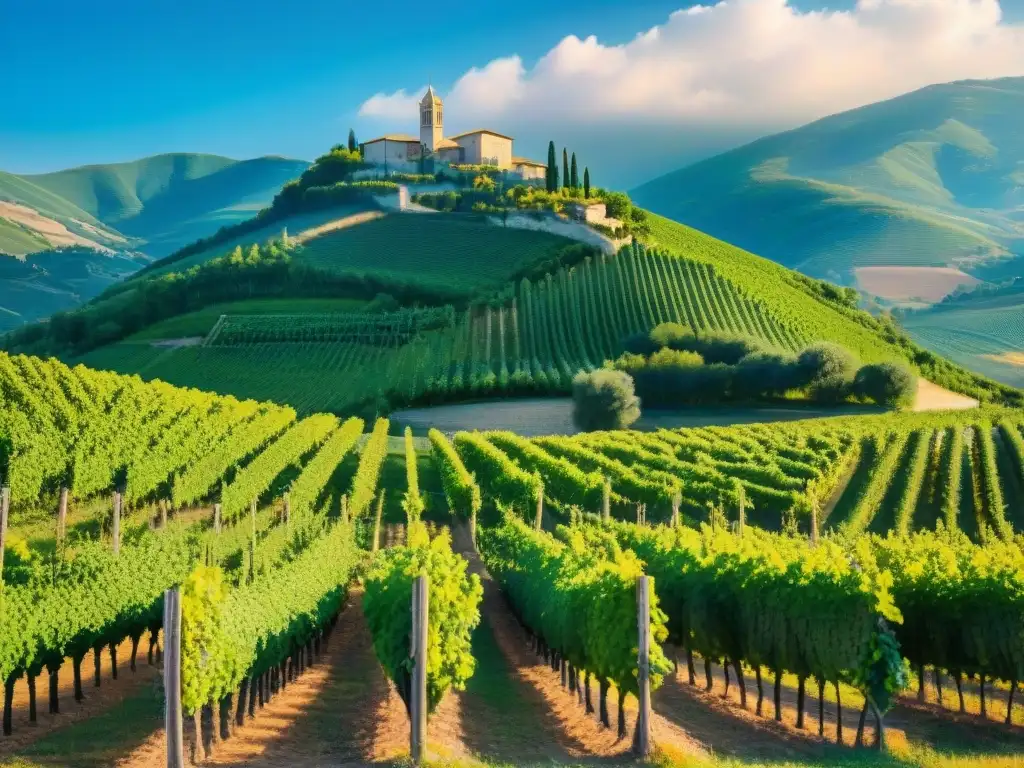 Un viñedo bañado por el sol en Abruzzo, Italia, muestra la belleza de las vides de Montepulciano