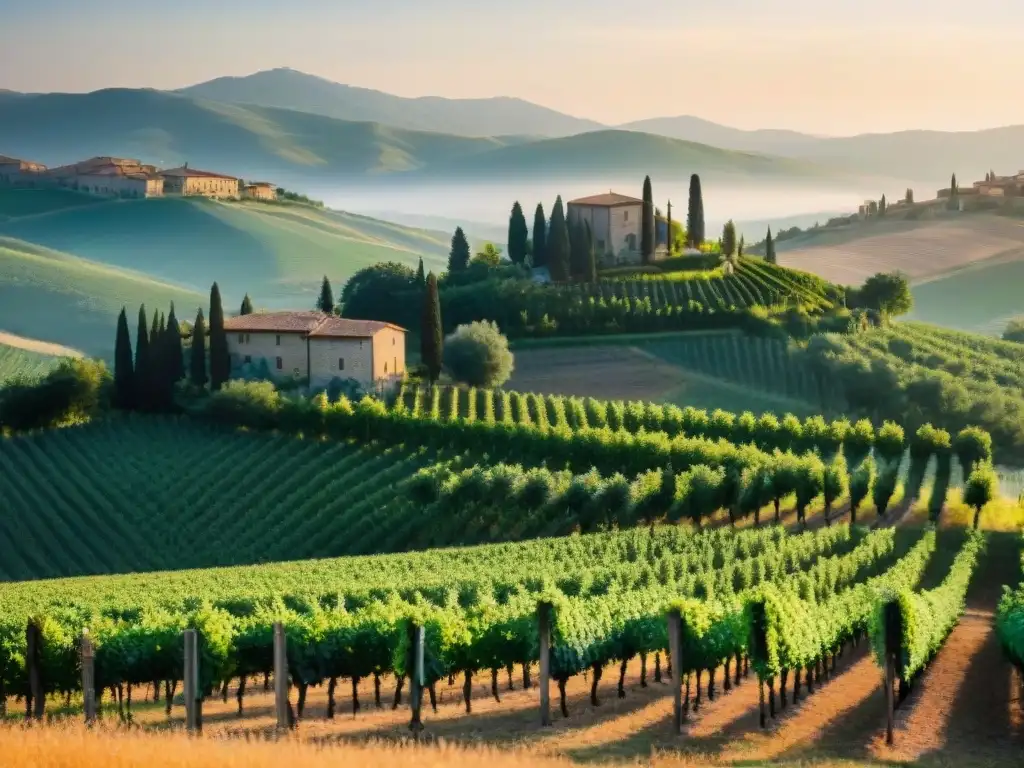 Viñedo bañado por el sol en la Toscana, listo para la vendimia