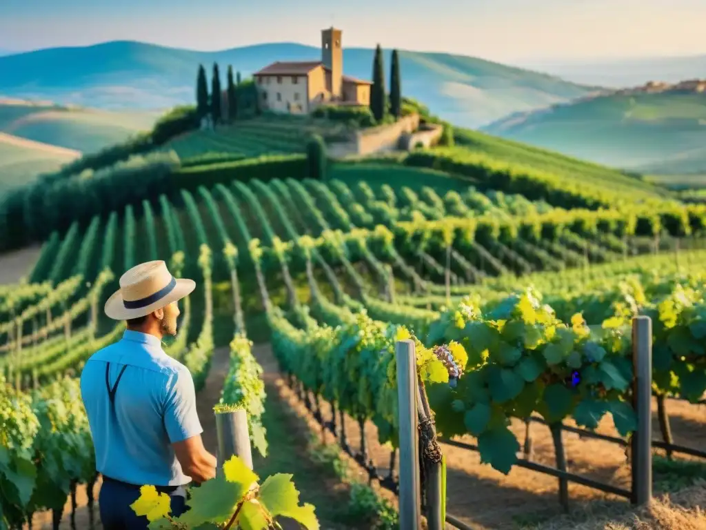 Un viñedo en las colinas de la Toscana, Italia