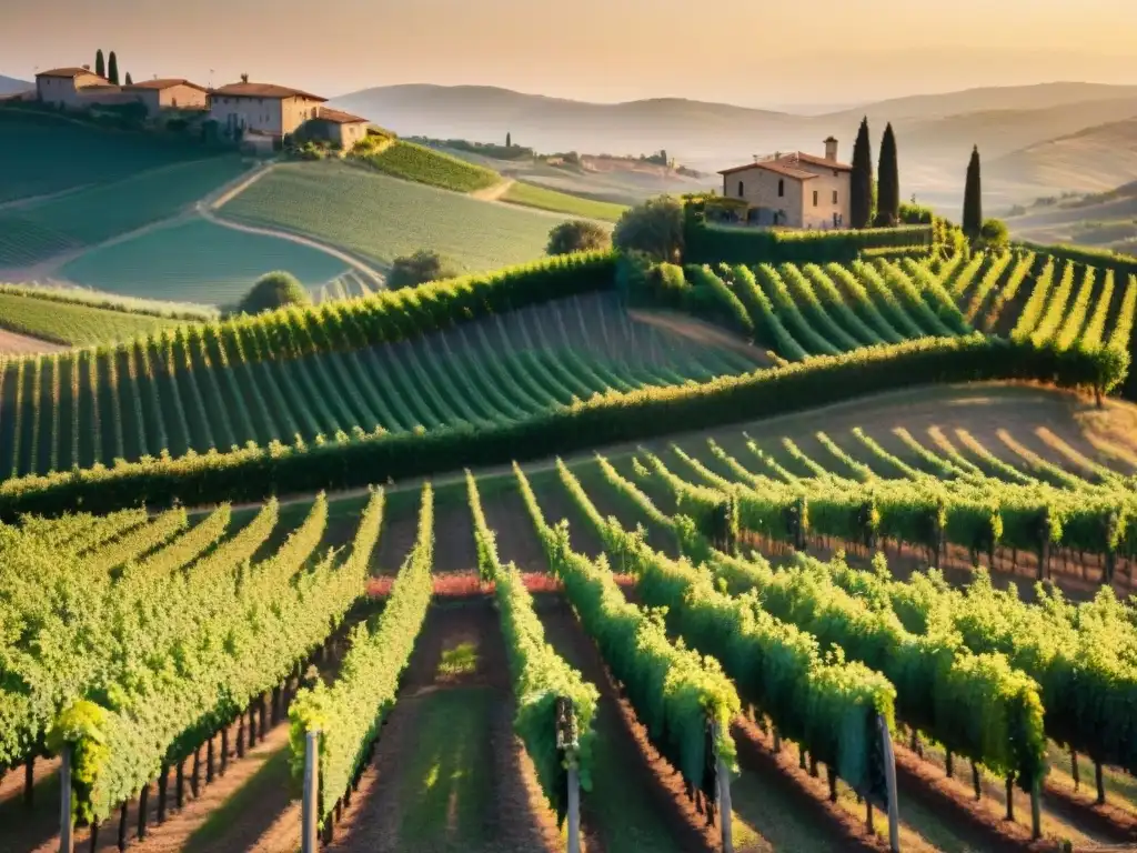 Viñedo italiano al atardecer: belleza y tradición en 8k Un viñedo italiano al atardecer con la cálida luz del sol, mostrando la belleza y tranquilidad de la región