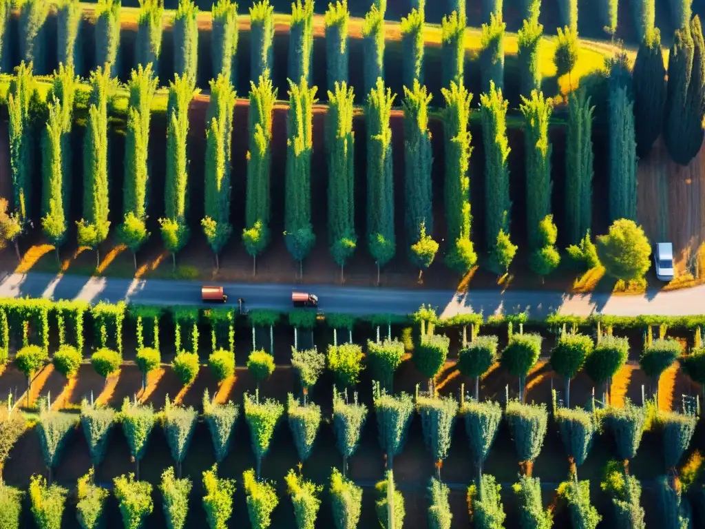 Un viñedo italiano en plena cosecha, con trabajadores recolectando uvas bajo el sol dorado