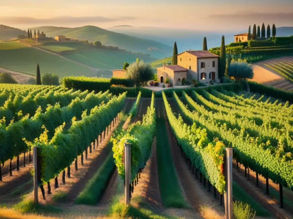 Viñedo italiano al amanecer, viticultores en tradicional atuendo, fusionando tecnología y tradición