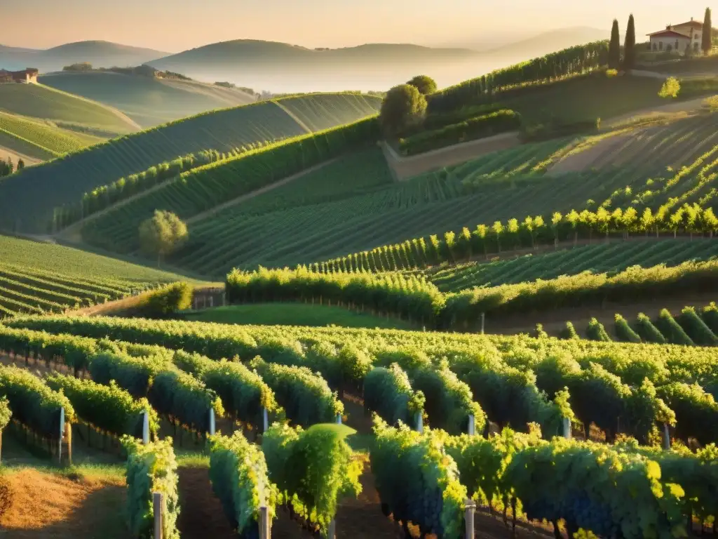 Un viñedo orgánico innovador en Italia bañado por la cálida luz del atardecer