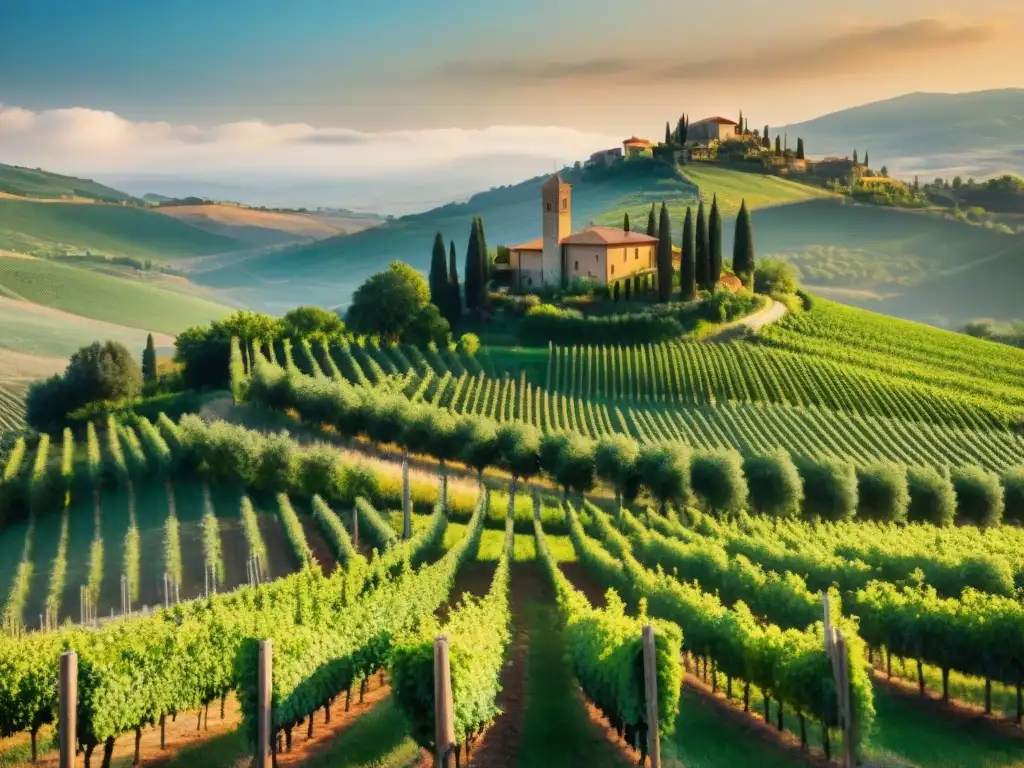 Viñedos dorados de la Toscana: tradición y belleza en Italia Un viñedo pintoresco en las colinas de la Toscana, Italia, bañado en luz dorada