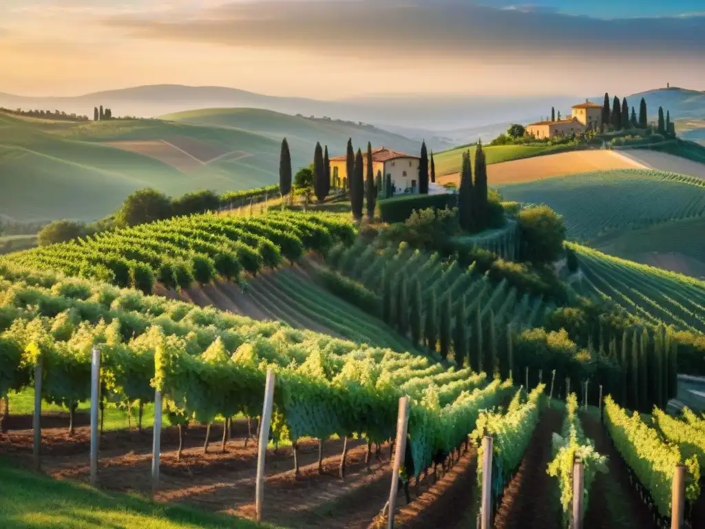 Un viñedo pintoresco en la Toscana al atardecer