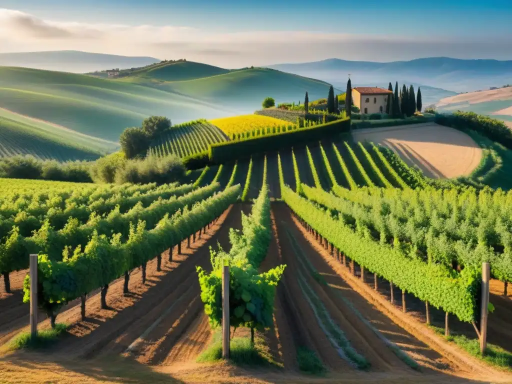 Viñedo soleado en la Toscana, Italia, destacando el terroir en aceites italianos