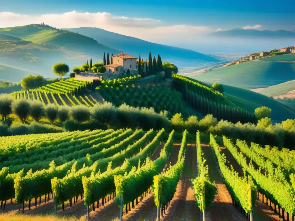 Viñedo soleado en Umbría, Italia, evocando tradición y tranquilidad