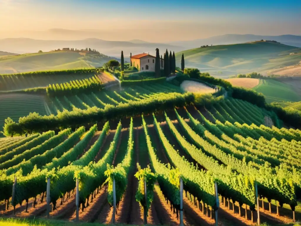 Un viñedo en la Toscana con agricultores felices cosechando uvas, reflejando la tradición vinícola italiana