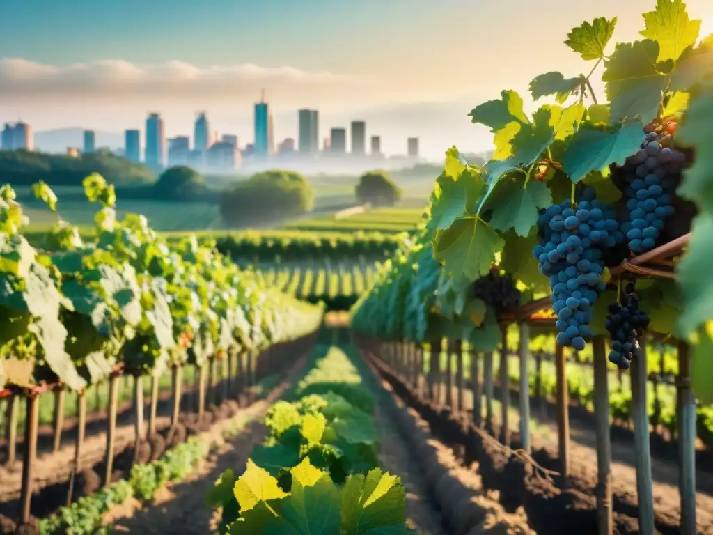 Un viñedo urbano de uvas italianas en plena ciudad, con racimos maduros bajo el sol