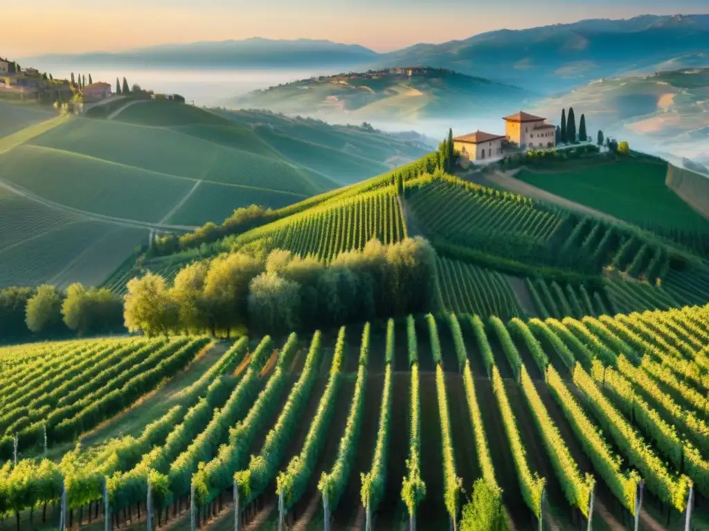 Viñedos exclusivos en Italia: Atardecer dorado sobre las colinas de Barolo y Barbaresco, un paisaje tradicional y sofisticado