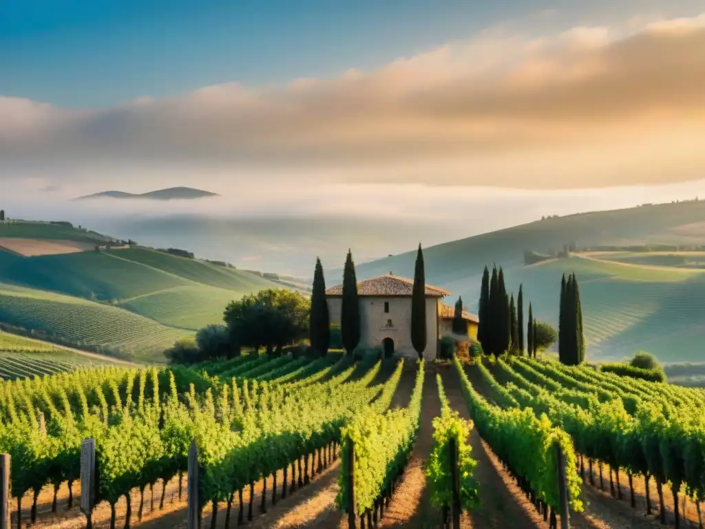 Viñedos exclusivos en Italia: Un paisaje pintoresco en Umbria, con viñedos exuberantes bajo el cálido sol italiano