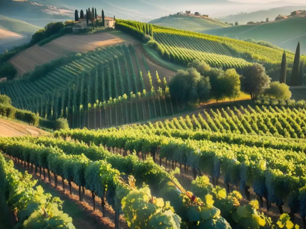 Viñedos iluminados por el sol en Toscana, Italia