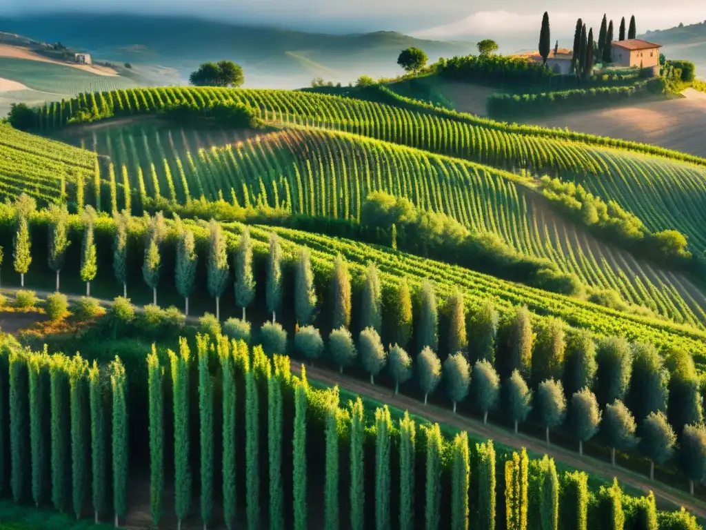 Vinedos en Toscana, Italia, recrean una escena de postal con patrones de uvas bajo el cálido sol