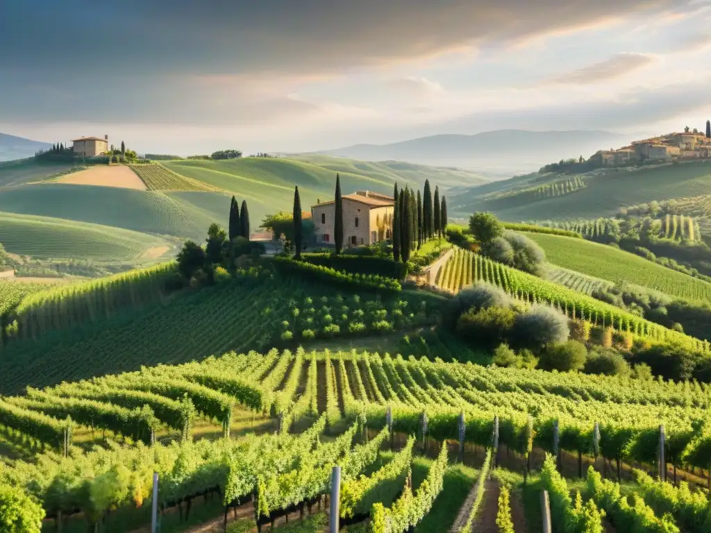 Los viñedos de la Toscana, Italia, deslumbran con sus tonos verdes, resaltando la belleza de los vinos italianos internacionalización tendencias