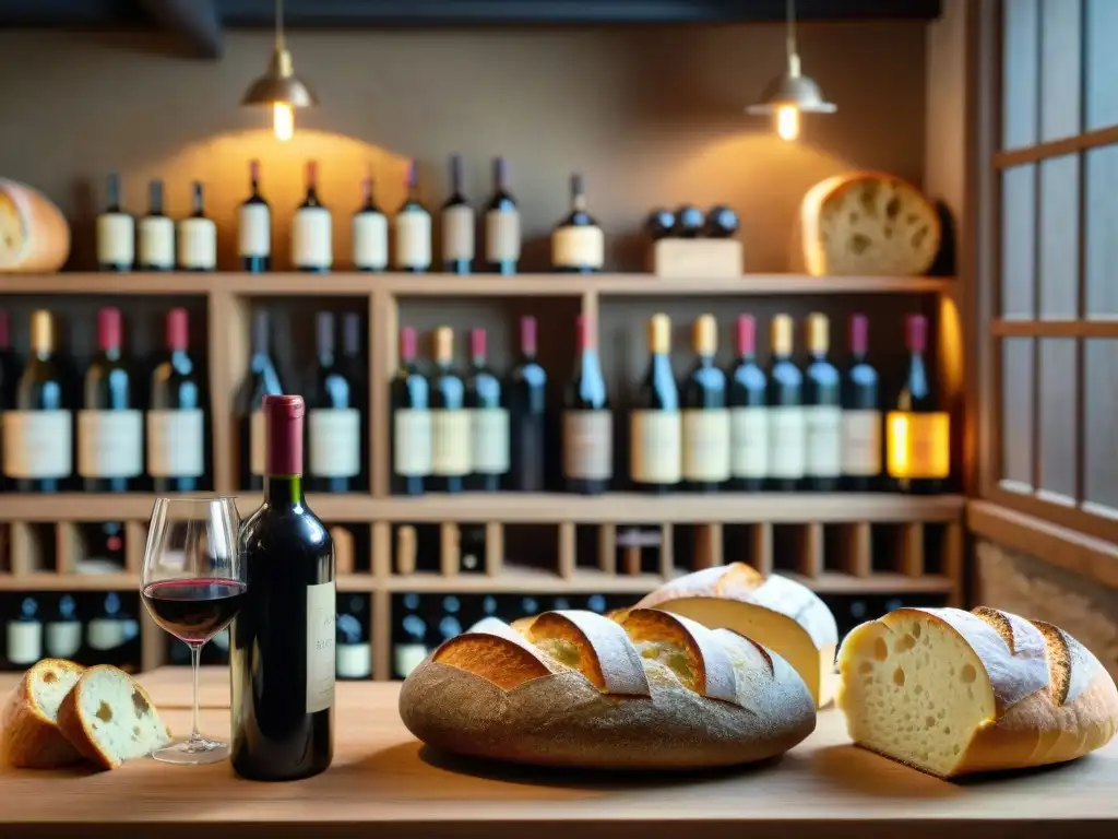 Una vinoteca histórica con degustaciones premium: pan italiano y quesos locales, vinos añejos en estantes iluminados