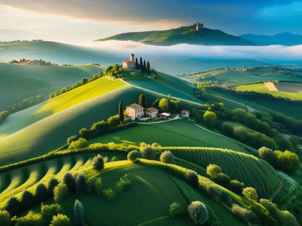 Campiñas de Lombardía: Cuna del Queso Gorgonzola Vista aérea del campo italiano en Lombardía donde se produce el auténtico queso Gorgonzola, evocando tradición y artesanía