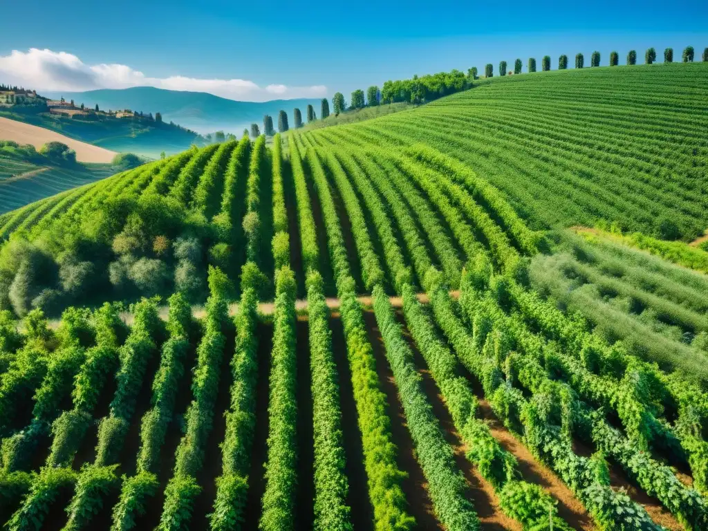 Vista aérea de exuberante campo italiano con cafetales sostenibles en armonía