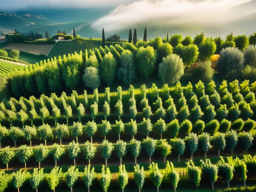 Vista aérea de viñedos verdes en Valpolicella, Veneto, con uvas maduras bajo el sol italiano