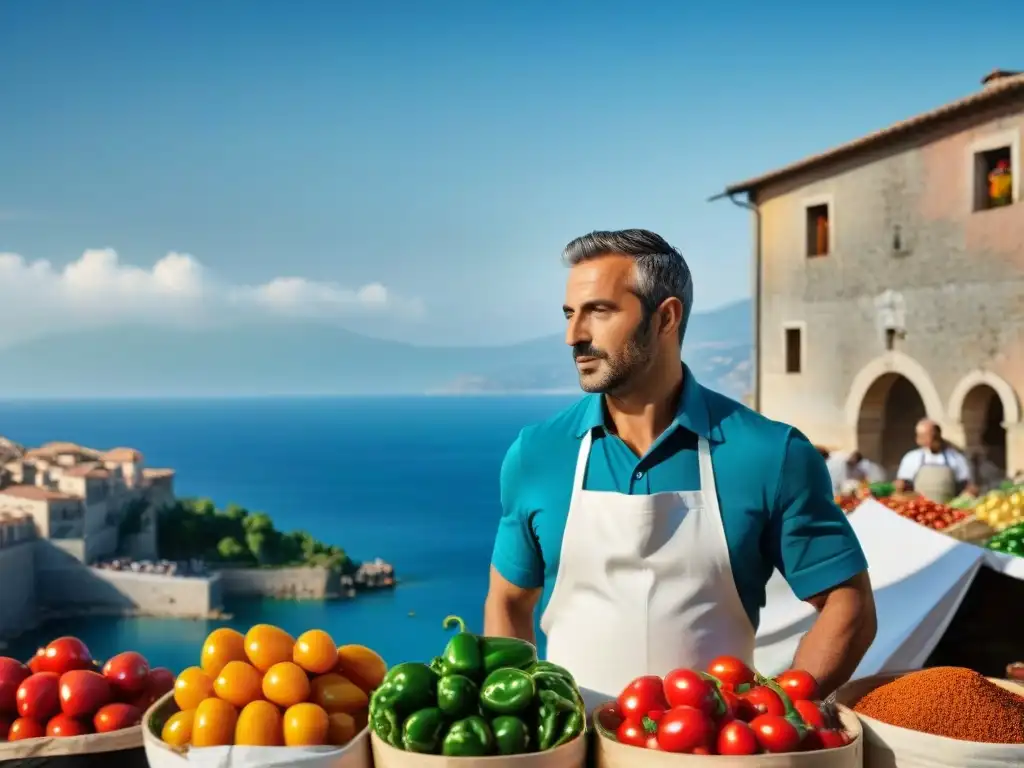 Vista impresionante de mercado callejero en Calabria con cocina moderna Calabria picante