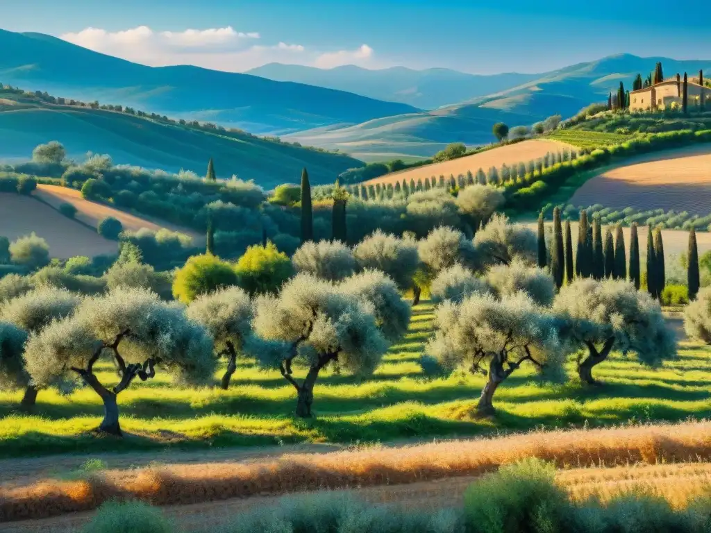 Una vista impresionante de un olivar en Toscana, Italia, con árboles centenarios cargados de aceitunas brillantes