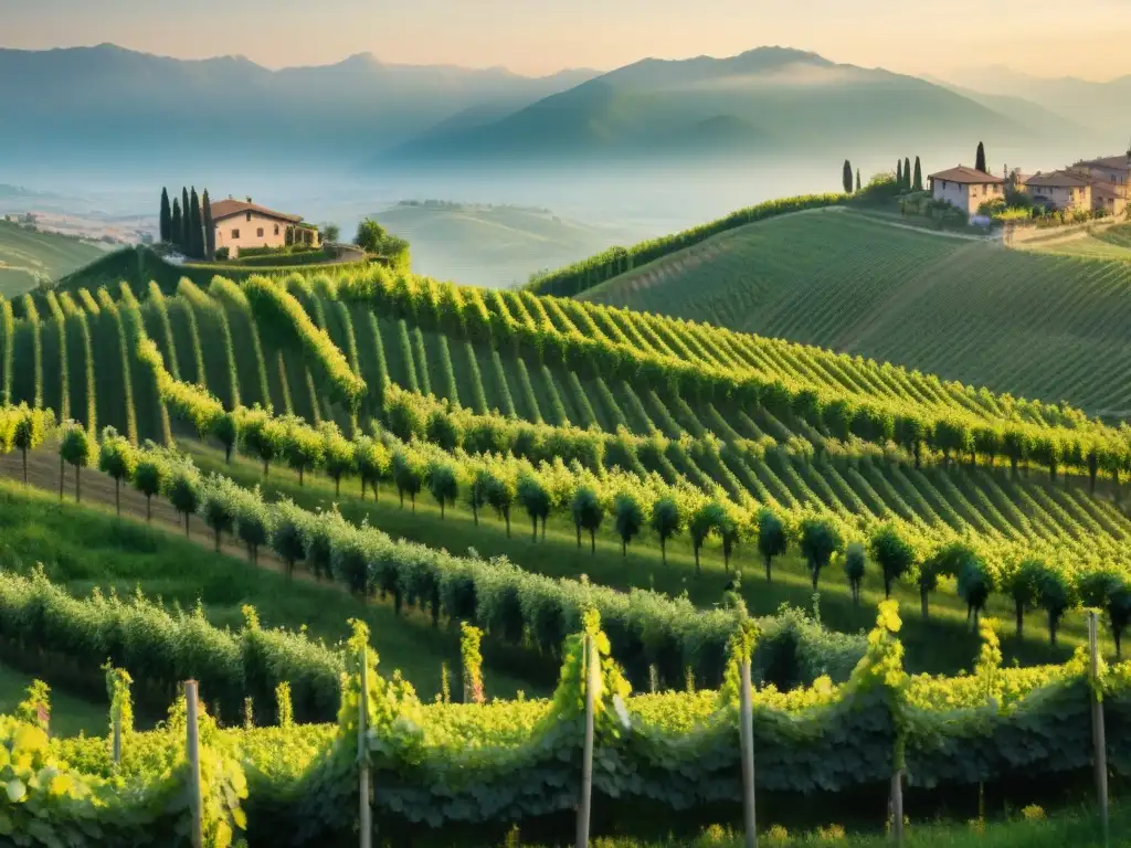 Vistas panorámicas: Viñedos de Prosecco en Veneto, Italia Una vista panorámica de los pintorescos viñedos de Prosecco en Italia