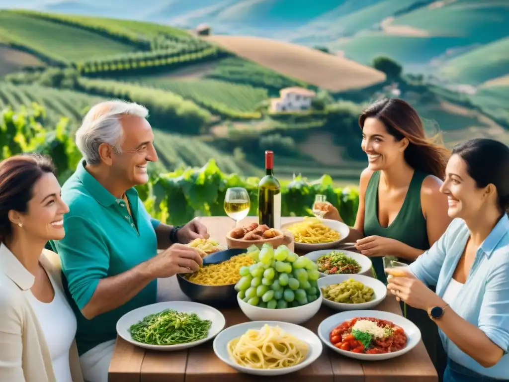 Voluntarios italianos disfrutan de comida tradicional en comunidad al aire libre