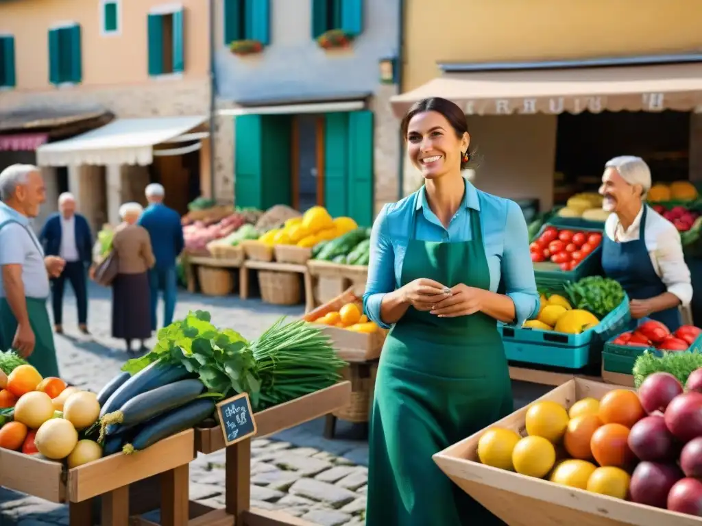 Transformación zonas rurales proyecto comunitario en un bullicioso mercado rural italiano